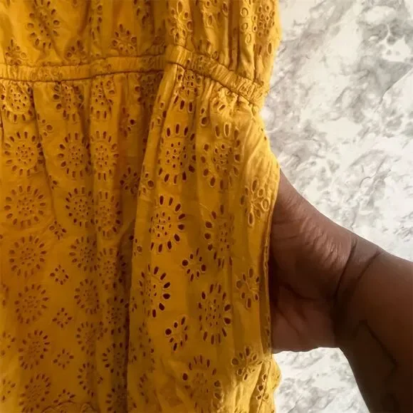 Lane Bryant Mustard Yellow Sleeveless Eyelet Smocked Midi Dress Size 28 NWT